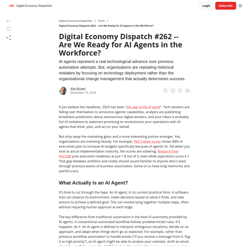 Are We Ready for AI Agents in the Workforce?