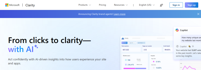 Microsoft Clarity 网站截图