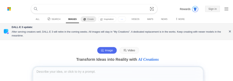 Bing Image Creator 网站截图