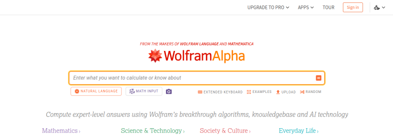Wolfram Alpha 网站截图
