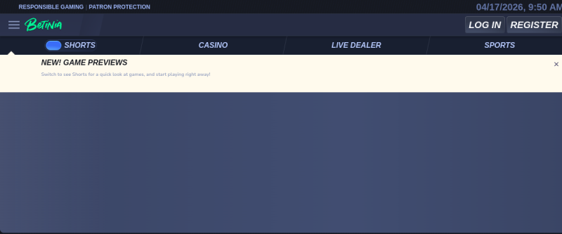 Betinia Casino Homepage