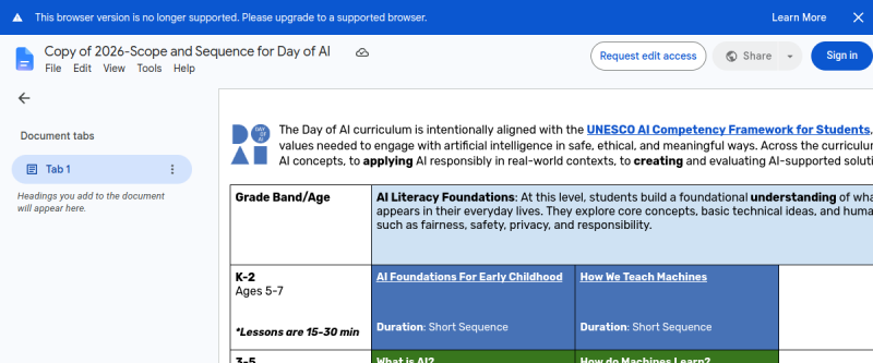 AI Competency - Scope & Sequence from Day of AI