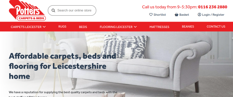 Potters Carpets &amp; Beds website screenshot