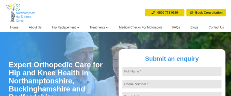 Northampton Hip &amp; Knee Clinic website screenshot