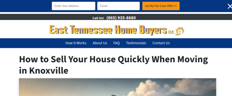 Website screenshot of East Tennessee Home Buyers LLC