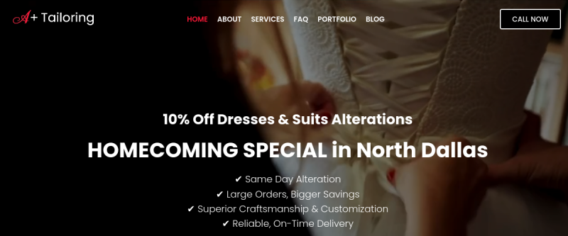 Website screenshot of A Plus Tailoring