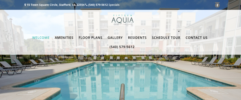 Website screenshot of Aquia Fifteen Apartments at Towne Center