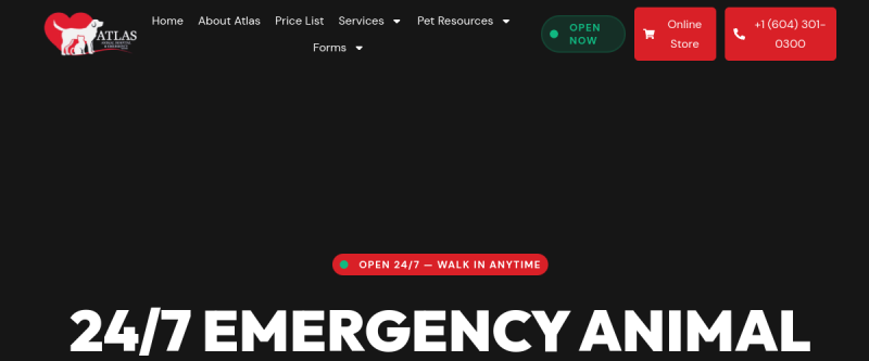 Atlas Vets Vancouver website screenshot