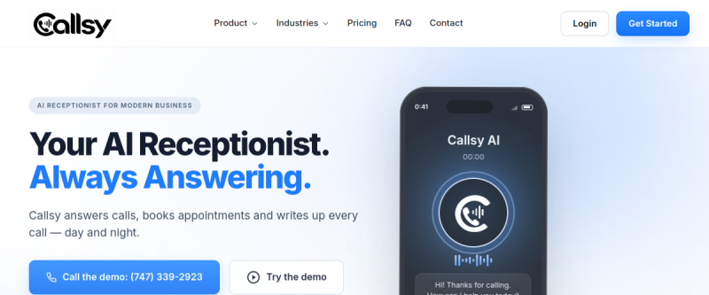Callsy — AI Receptionist — website by IMDGFX