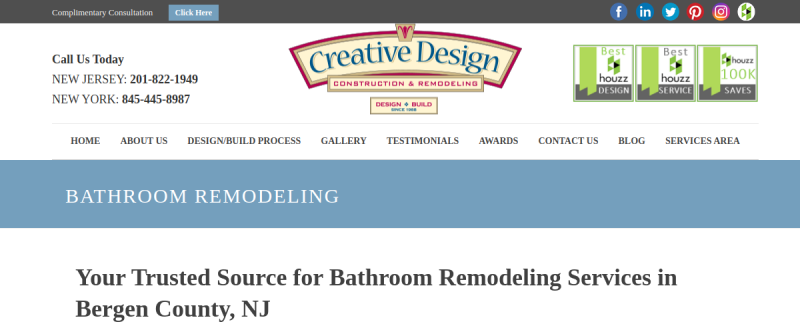 Website screenshot of Creative Design Construction & Remodeling, Inc.