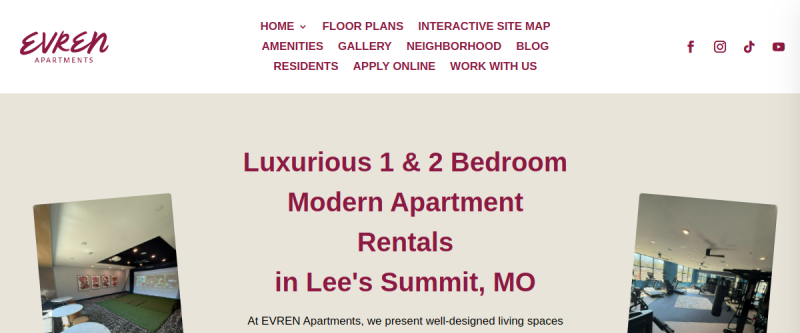 Website screenshot of EVREN Apartments of Lee's Summit