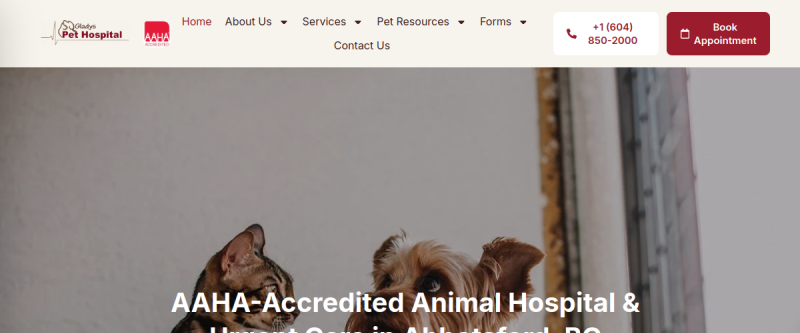 Gladys Pet Hospital website screenshot
