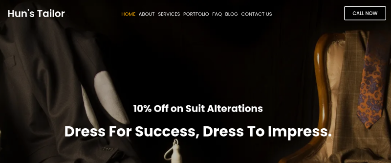 Website screenshot of Hun's Tailor