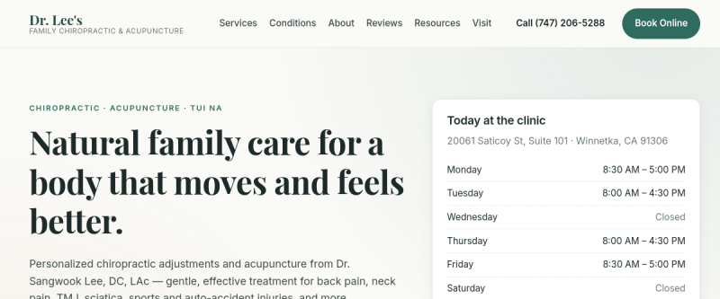 Dr. Lee's Family Chiropractic website