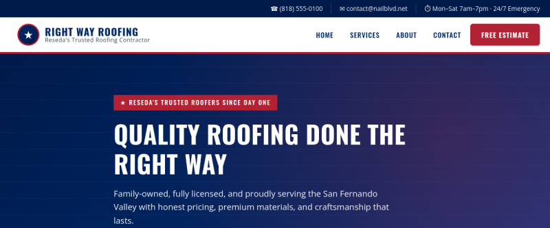 Right Way Roofing website preview