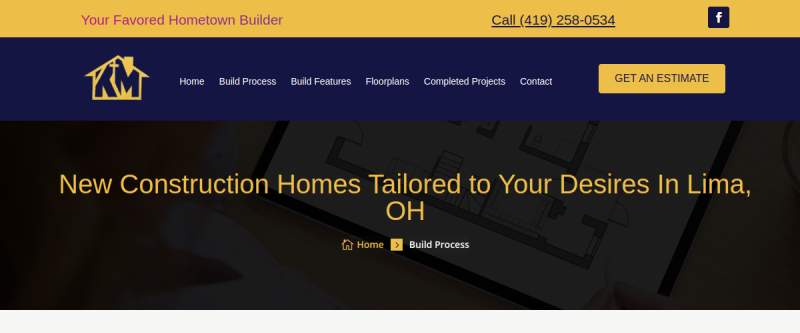 Website screenshot of K and M Contracting