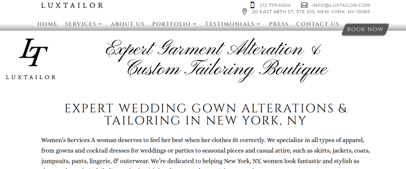 Website screenshot of Luxtailor
