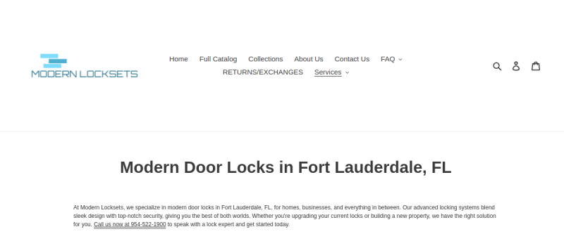 Website screenshot of Modern Locksets