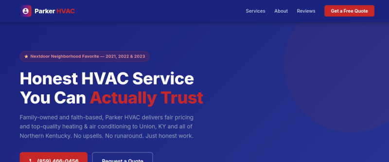 Parker HVAC website screenshot