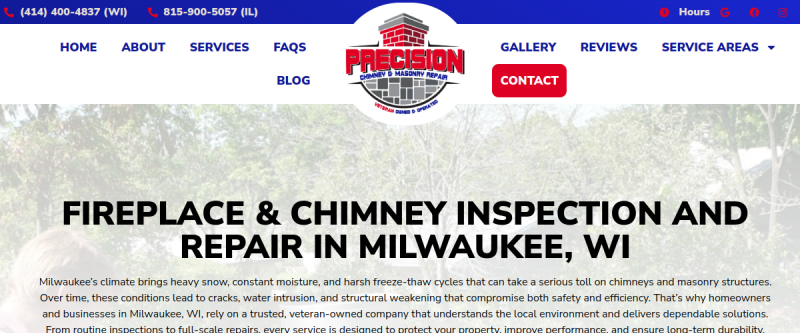 Website screenshot of Precision Chimney & Masonry Repair