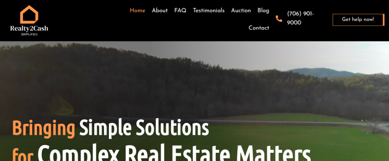 Website screenshot of Realty2cash