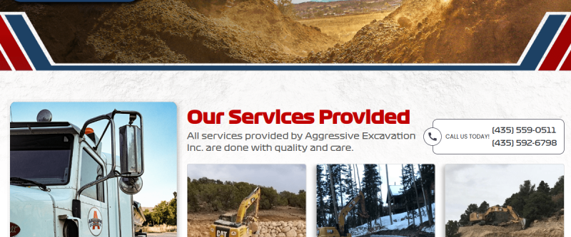 Website screenshot of Aggressive Excavation Inc.