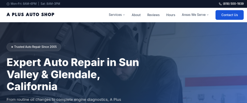 A Plus Auto Shop website
