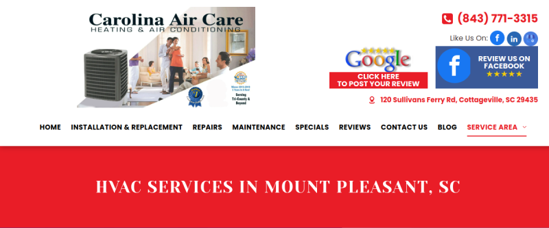 Website screenshot of Carolina Air Care