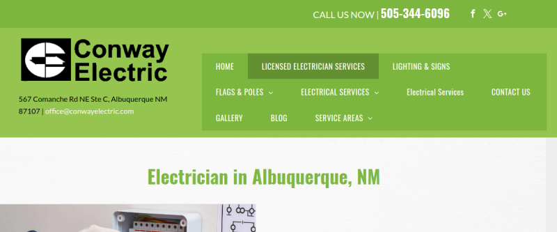 Website screenshot of Conway Electric