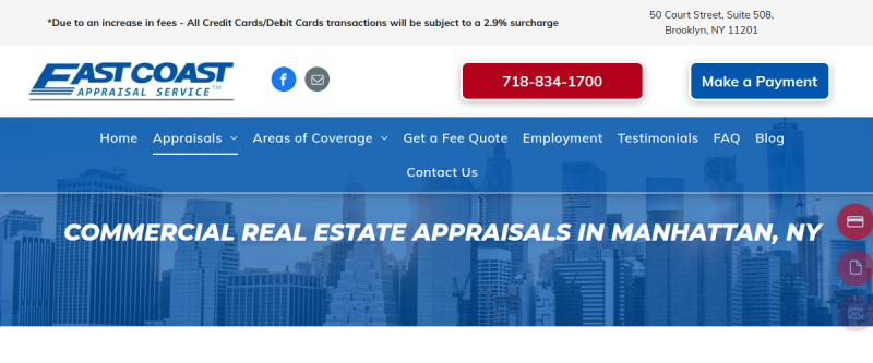 Website screenshot of East Coast Appraisal Service