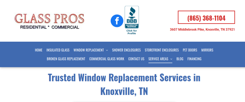 Website screenshot of Glass Pros