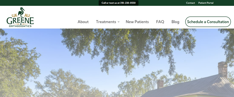 Website screenshot of Greene Orthodontics