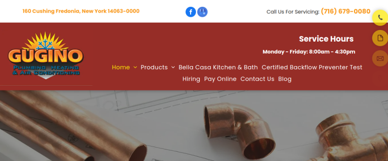 Website screenshot of Gugino Plumbing Heating & Air Conditioning