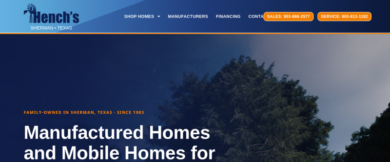 Website screenshot of Hench's Country Liv'n Homes Ltd. Sherman Tx