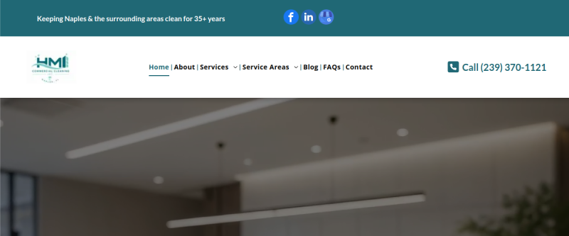 Website screenshot of HMI Commercial Cleaning