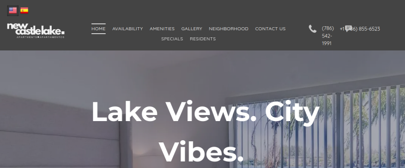 Website screenshot of New Castle Lake Waterfront Apartments