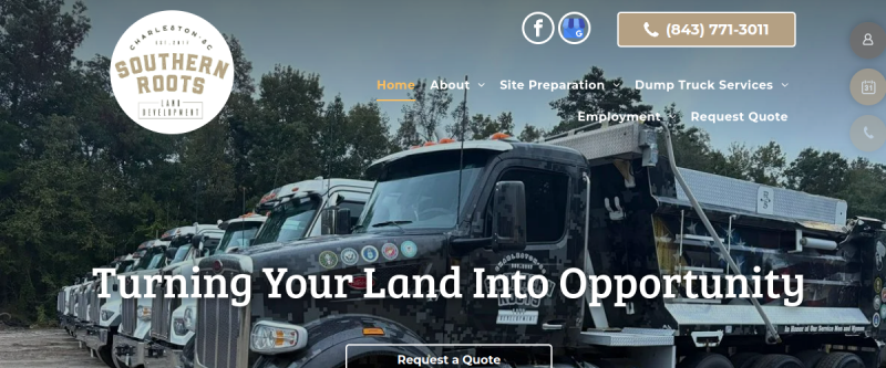 Website screenshot of Southern Roots Land Development