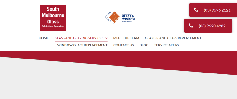 Website screenshot of South Melbourne Glass