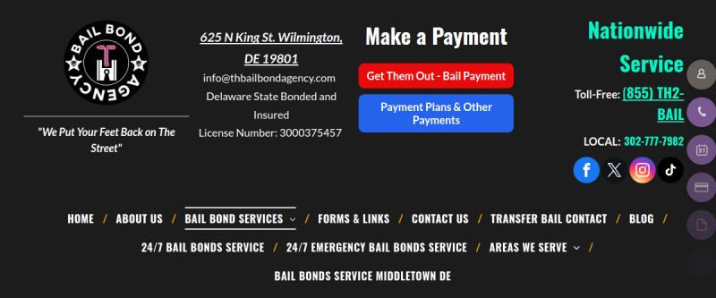 Website screenshot of T & H Bail Bond Agency LLC