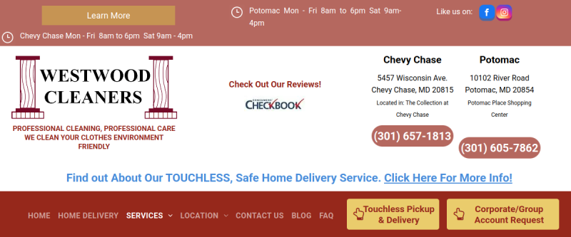 Website screenshot of Westwood Cleaners
