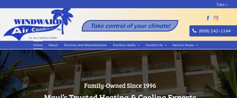 Website screenshot of Windward Air Conditioning Inc