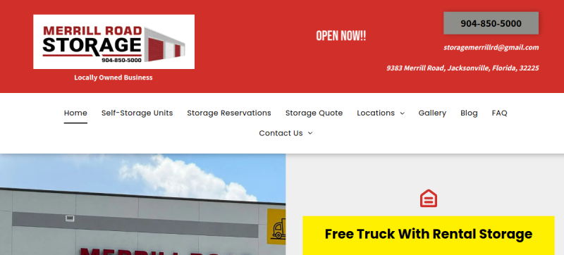 Website screenshot of Merrill Road Storage