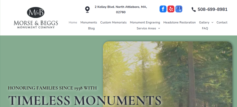 Website screenshot of Morse & Beggs Monument Co