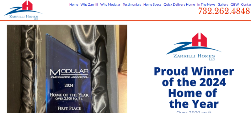 Website screenshot of Zarrilli Homes
