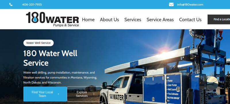 Website screenshot of 180 Water
