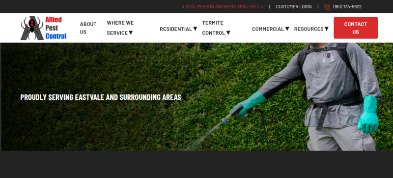 Website screenshot of Allied Termite & Pest Control