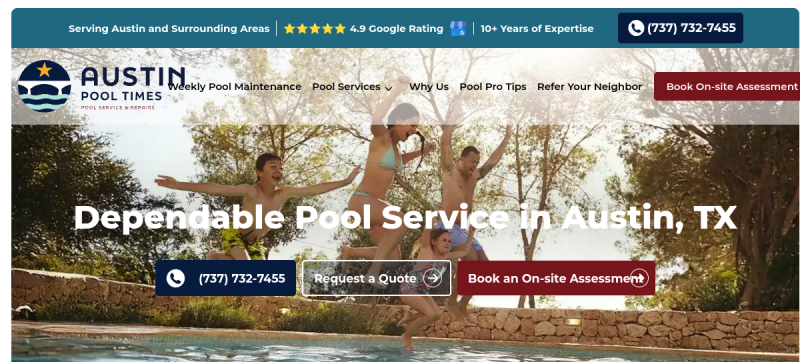 Website screenshot of Austin Pool Times