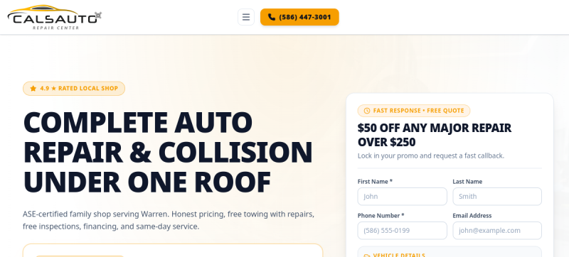 Website screenshot of Cal's Auto Repair Center