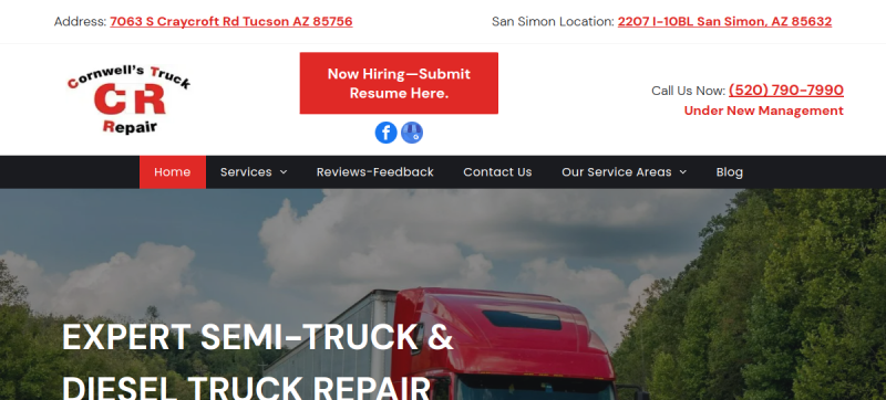 Website screenshot of Cornwell's Truck Repair