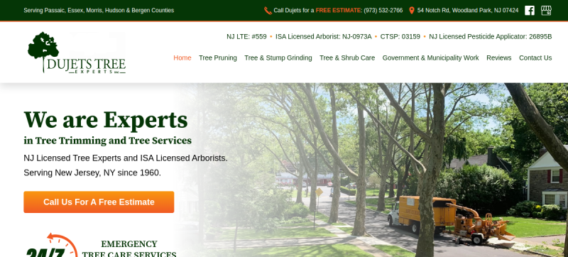 Website screenshot of Dujets Tree Experts Inc.